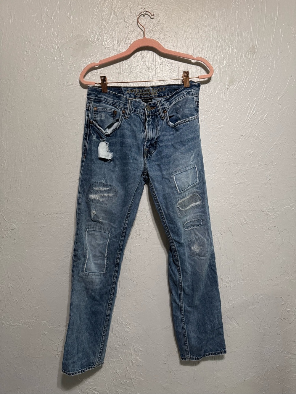 American Eagle Outfitters Men’s Blue Slim Straight Distressed Jeans 28x30